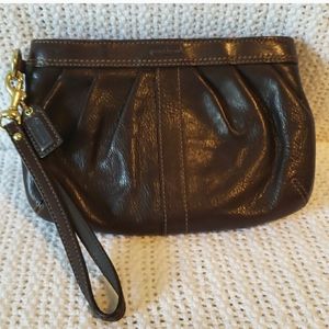 COACH Vintage Dark Brown Leather Pleated Soho Wristlet